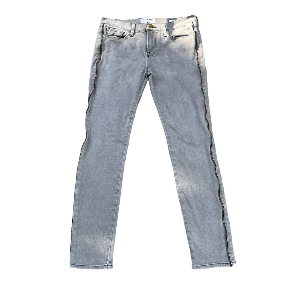 FRAME DENIM Thatcher Low Rise Side Zip Detail Cropped Le Skinny Jeans Grey 27